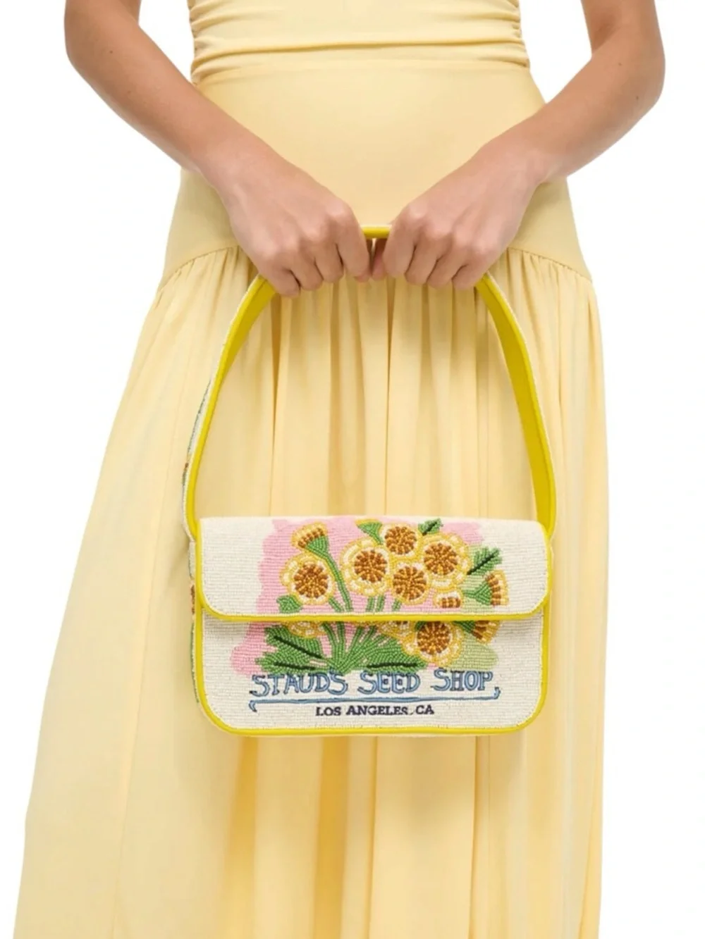 STAUD Tommy Seed Shop Beaded Bag Los Angeles CA Yellow Floral Shoulder Bag NWT - Picture 2 of 12